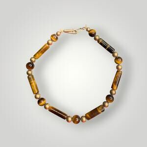 Vintage Tiger’s Eye Bracelet 1/20 14K Gold Filled 7” Gemstone Bracelet